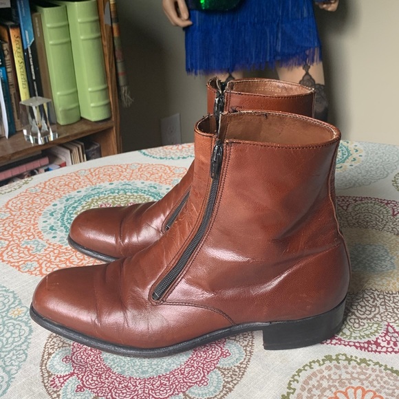 70’s Bostonian Double Zipper Brown Ankle Boots 8.5 - Picture 3 of 13